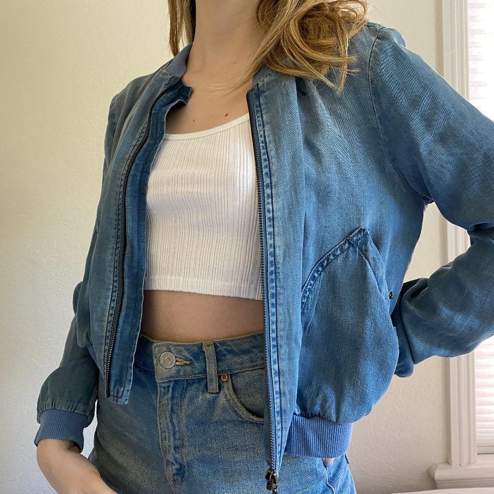 Urban Outfitters Blue Denim Wash Bomber Jacket